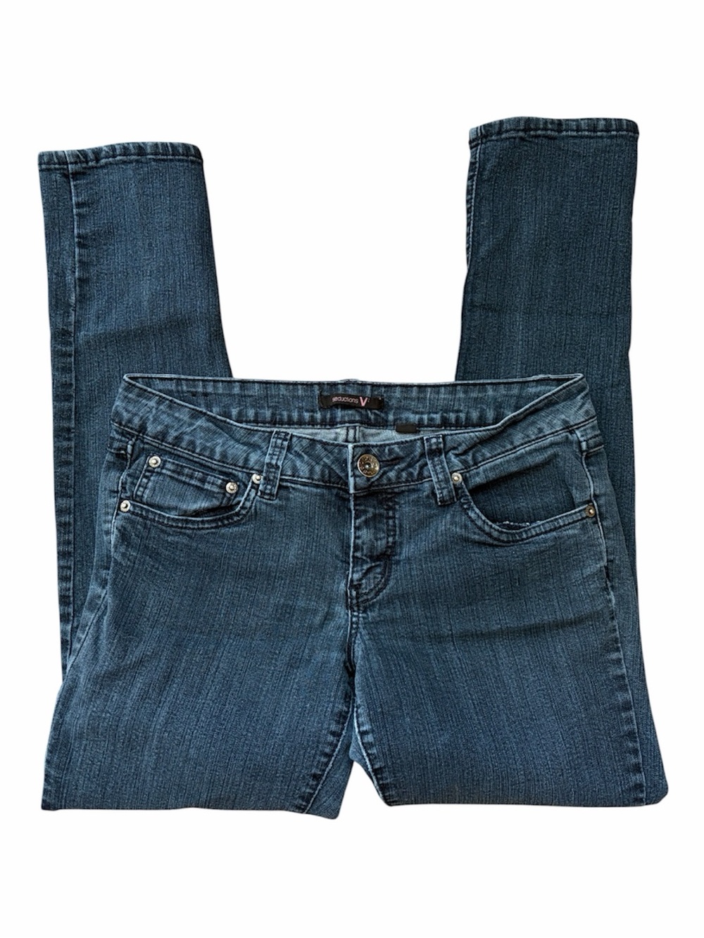 Seductions Y2K Low Rise Straight Leg Blue Jeans Medium Wash Classic Denim